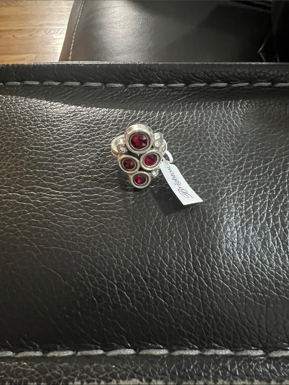 Brighton Sterling Silver Ring with Deep Red Gem Cluster